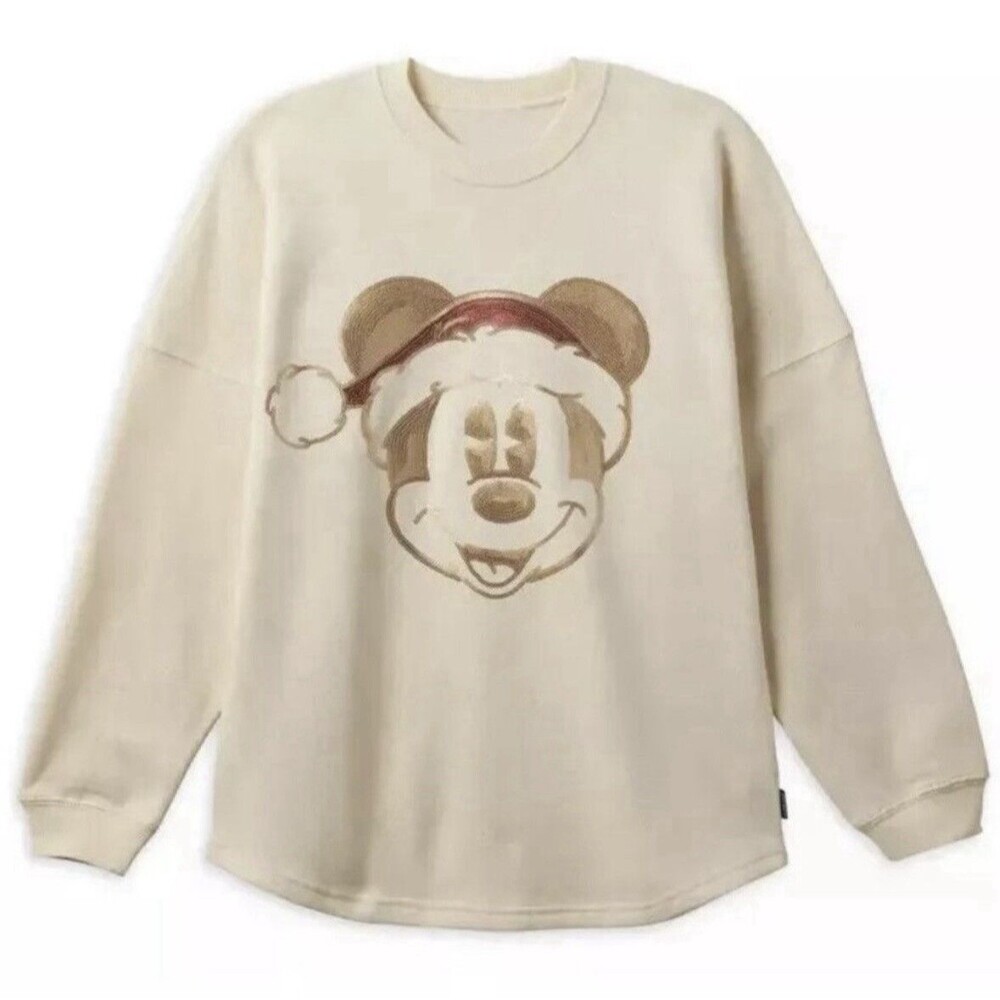 Walt Disney World Christmas Sequin Santa Mickey Spirit Jersey Gold Glitter Large - Picture 1 of 12